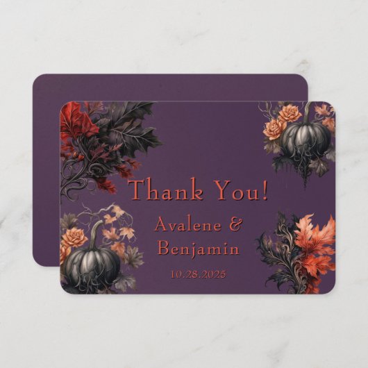 Carte De Remerciements Gothique Violet Fleur de Citrouille Noire (Devant / Derrière)