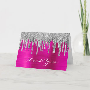 Carte De Remerciements Gouttes de paillettes d'argent Feuille de rose 50e