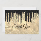 Carte De Remerciements Gouttes de paillettes noires élégantes et chic dor (Devant)