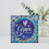 Carte De Remerciements Grace Pretty Blue Whimsical Hearts (Debout devant)