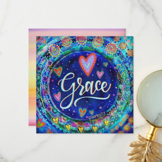 Carte De Remerciements Grace Pretty Blue Whimsical Hearts (Devant/Arrière en situation)