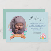 Carte De Remerciements Graceful Blossoms Floral bleu message photo (Devant / Derrière)