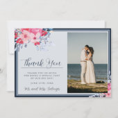 Carte De Remerciements Graceful Floral Pink and Dusty Blue (Devant)