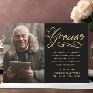 Carte De Remerciements Gracias Elegant Gold & Black Photo Espagnol Funéra