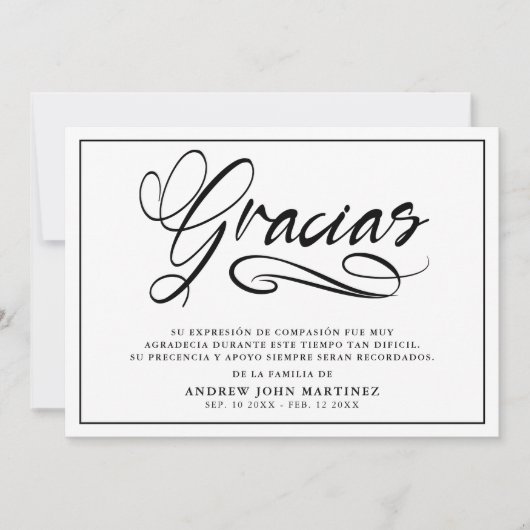 Carte De Remerciements Gracias Modern Photo Funérailles espagnoles (Devant)