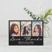 Carte De Remerciements Graduation 3 Collage de photos Black White Script (Debout devant)