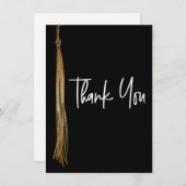 Carte De Remerciements Graduation Black Gold Tassel moderne manuscrit (Devant / Derrière)
