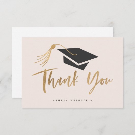 Carte De Remerciements Graduation Cap and Tassel Gold Foil Blush Pink (Devant / Derrière)