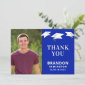Carte De Remerciements Graduation Cap Toss Royle Blue Gold Graduation (Debout devant)