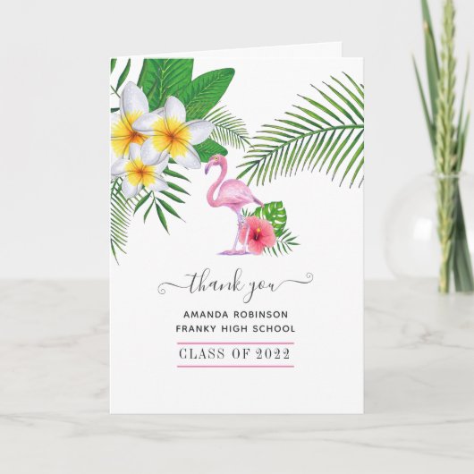 Carte De Remerciements Graduation de Flamingo Exotic Tropical Island (Devant)