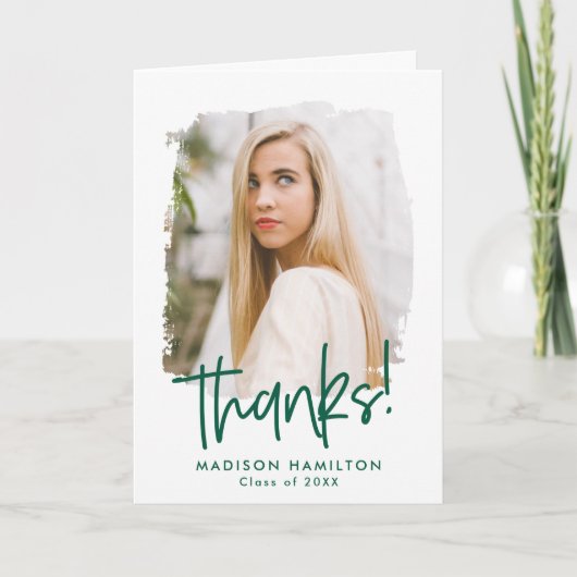 Carte De Remerciements Graduation de la photo de preppy Green Script (Devant)