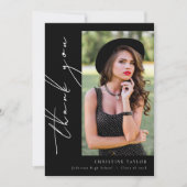 Carte De Remerciements Graduation de script moderne noir (Devant)