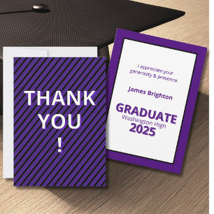Carte De Remerciements Graduation du thème des rayures violettes