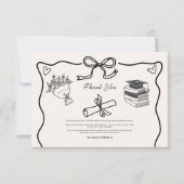 Carte De Remerciements Graduation en noir et blanc illustrée (Devant)