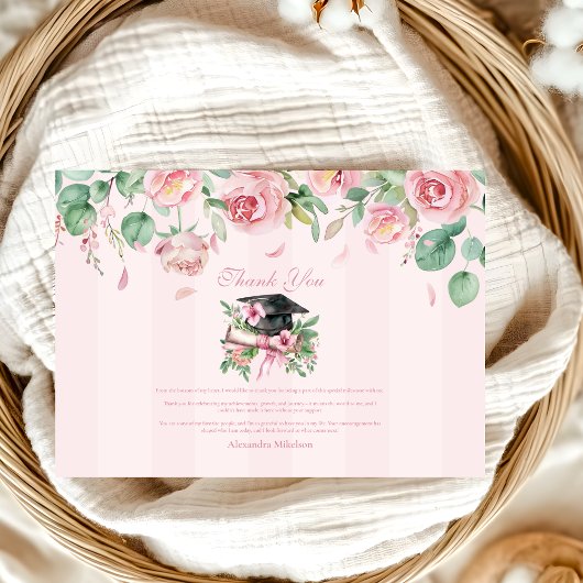 Carte De Remerciements Graduation florale rose moderne