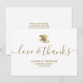 Carte De Remerciements Graduation Gold Casquette Love & Thanks Script mod (Devant / Derrière)
