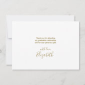 Carte De Remerciements Graduation Gold Casquette Love & Thanks Script mod (Dos)