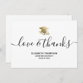Carte De Remerciements Graduation Gold Casquette Love & Thanks Script mod (Devant / Derrière)