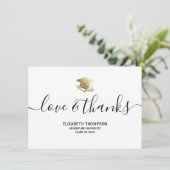 Carte De Remerciements Graduation Gold Casquette Love & Thanks Script mod (Debout devant)