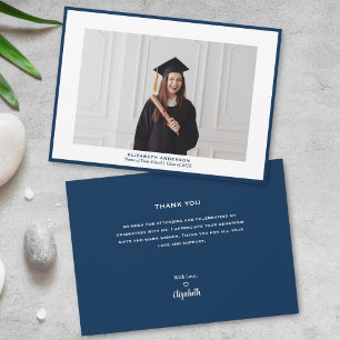Carte De Remerciements Graduation minimaliste en photo bleu marine