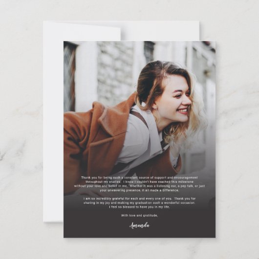 Carte De Remerciements Graduation moderne 2025 Script photo (Dos)