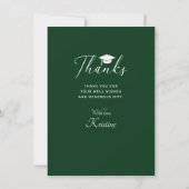 Carte De Remerciements Graduation moderne blanc Script photo vert (Dos)