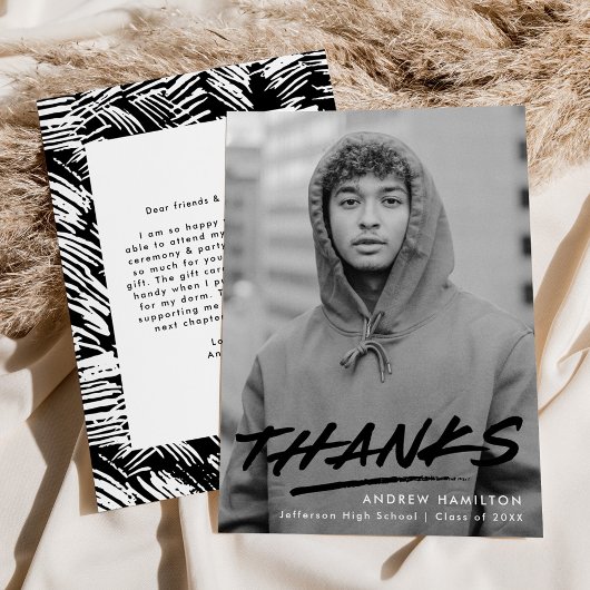 Carte De Remerciements Graduation moderne en pointillé noir photo