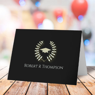 Carte De Remerciements Graduation Noir et Or Classic Custom
