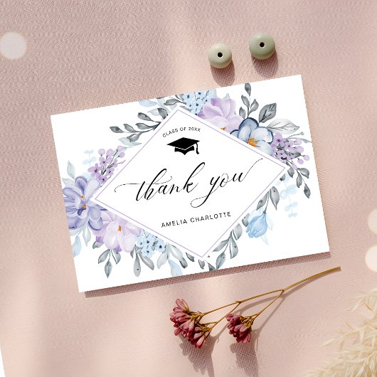 Carte De Remerciements Graduation Party Dusty Floral Script tendance