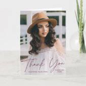 Carte De Remerciements Graduation photo de script violet moderne (Devant)