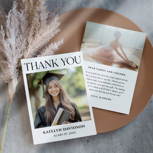 Carte De Remerciements Graduation photo personnalisée en noir moderne