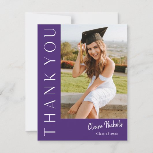 Carte De Remerciements Graduation photo verticale moderne (Devant)