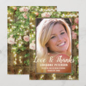 Carte De Remerciements Graduation Rustique Rose Floral Lights Photo (Devant / Derrière)