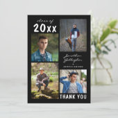 Carte De Remerciements Graduation Script Bold Photo Collage noir (Debout devant)