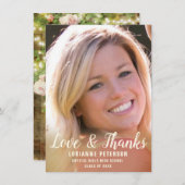 Carte De Remerciements Graduation Script moderne Rustique Rose Photo (Devant / Derrière)