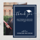 Carte De Remerciements Graduation Simple Photo Marine Bleu (Devant / Derrière)