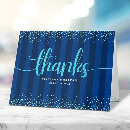 Carte De Remerciements Graduation turquoise script calligraphie marine ch