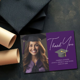 Carte De Remerciements Gradué noir violet photo Gradué personnalisé