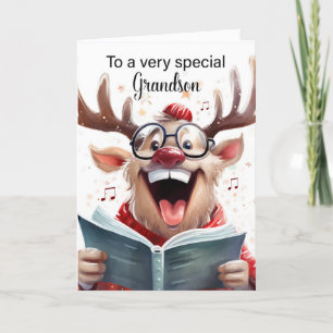 Carte De Remerciements Grandson Funny Christmas Reindeer Chant