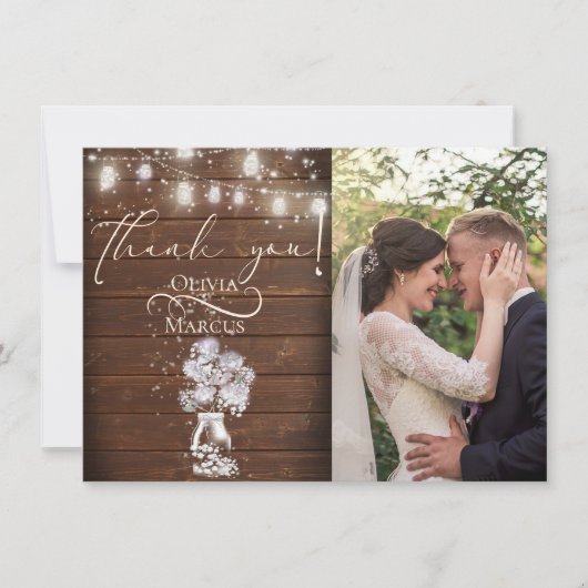 Carte De Remerciements Grange Rustique Lucioles au Feu de Bois (Devant)