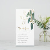 CARTE DE REMERCIEMENTS GRAPHIQUE D'ESCALYPTUS EN VERT D'OR EN PLACE NUMÉR (Debout devant)