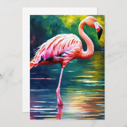 Carte De Remerciements Graphique d'oeuvre de Flamant rose rose dans l'aqu (Devant / Derrière)