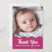 Carte De Remerciements Gras bordeaux vague photo rose nouveau bébé (Devant)