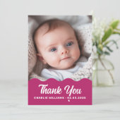 Carte De Remerciements Gras bordeaux vague photo rose nouveau bébé (Debout devant)