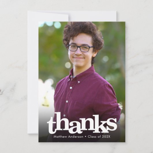Carte De Remerciements Gras graduation photo moderne simple typographie (Devant)