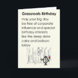 Carte De Remerciements Grassroots Birthday A Funny Happy Birthday Poem<br><div class="desc">Une drôle de carte d'anniversaire, avec un mauvais poème et une illustration, pour garder votre anniversaire sans influence d'entreprise et des intérêts spéciaux (sans parler du profond gâteau d'état et du lobby de ballons). Notre personnage, tillie, est un agent "d'état profond" tenant un gâteau et des ballons et se cachant...</div>