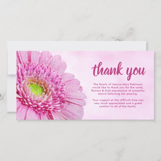 Carte De Remerciements Gratitude Sympathy Funérailles rose (Devant)