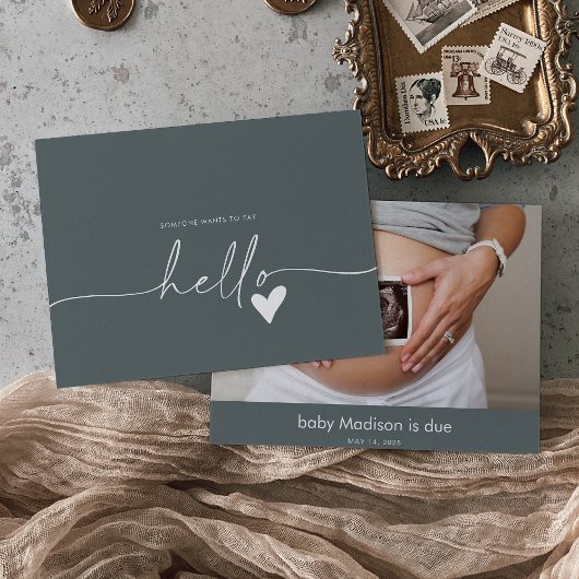 Carte De Remerciements Gray Photo Hello Baby Announcement Card