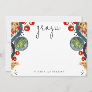 Carte De Remerciements Grazie! Aquarelle Nourriture Italienne 