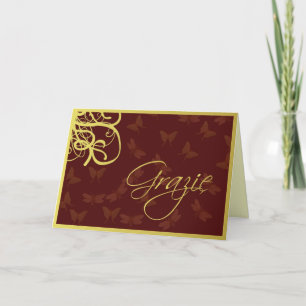 Carte De Remerciements Grazie brun chocolat et or